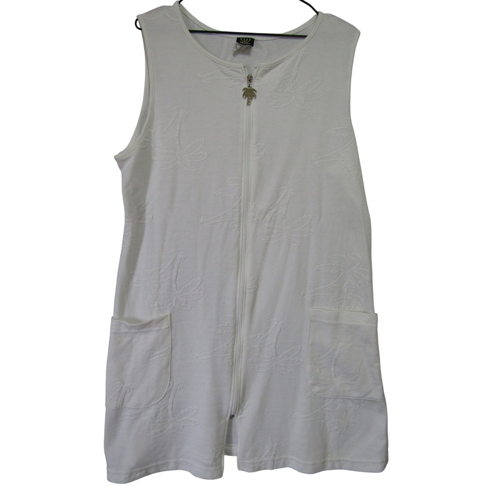 Wearabouts Zip‎ Front Cover Up Dress Womens XL White Good Palm Tree Textured
